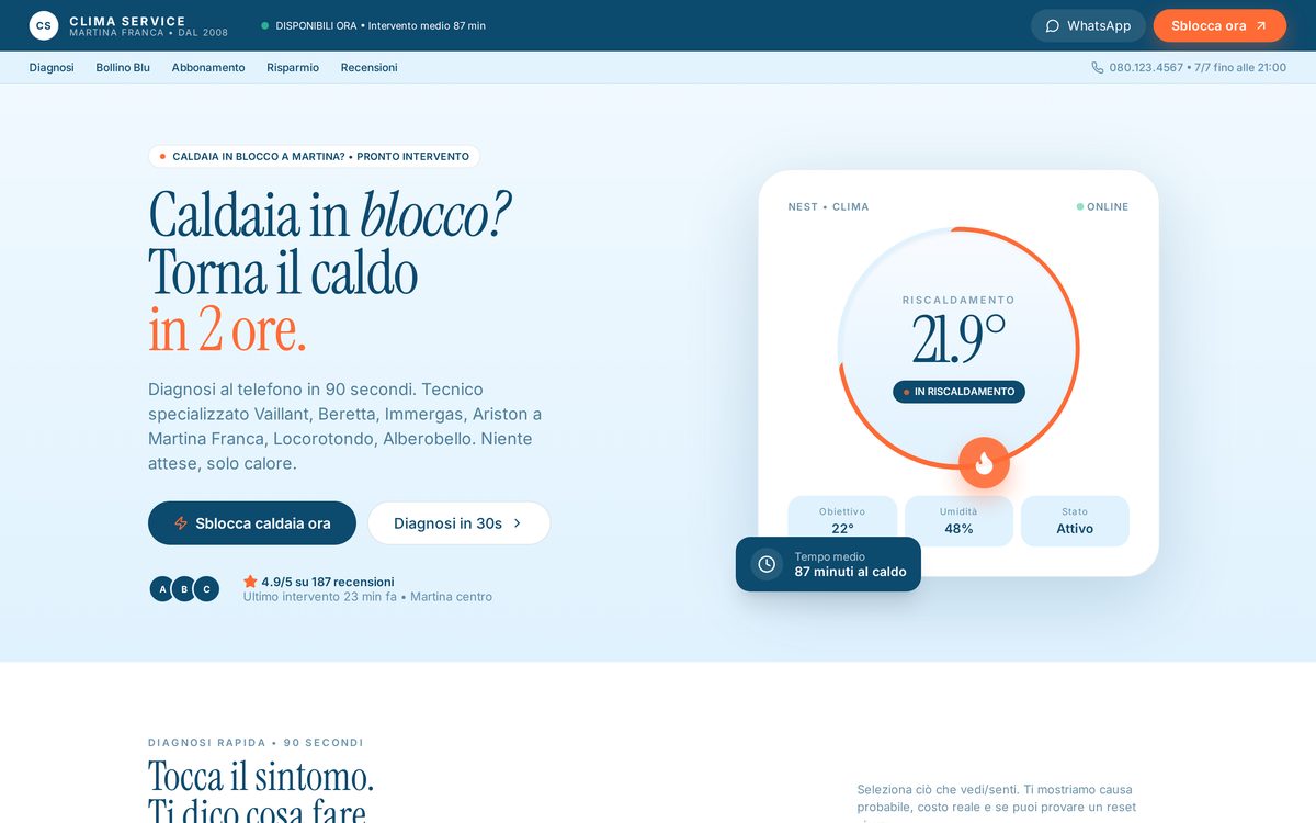 Anteprima della home del template Clima Service Premium