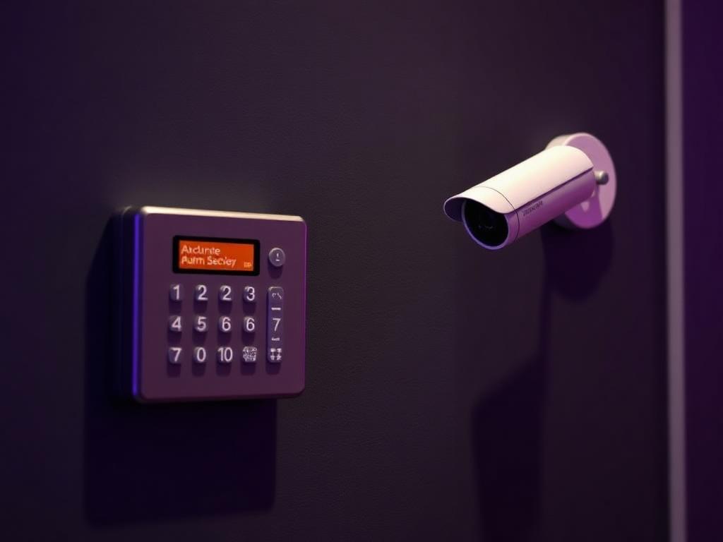 Tastiera di un impianto di allarme e telecamera di videosorveglianza