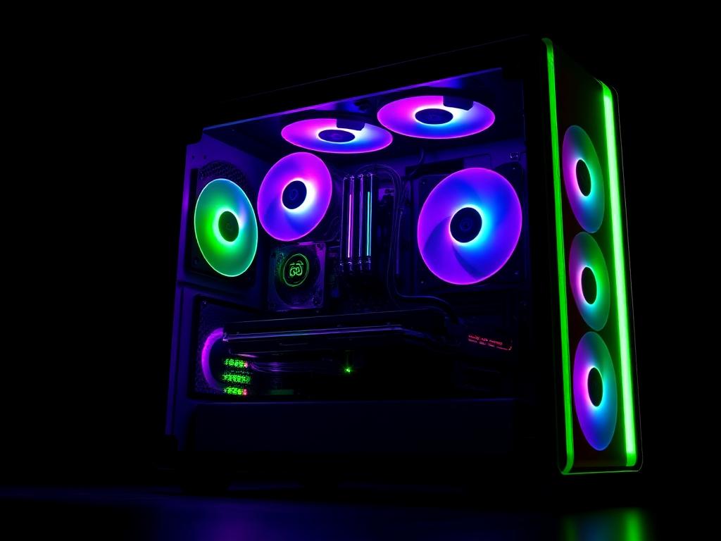 PC assemblato su misura con pannello in vetro e ventole RGB
